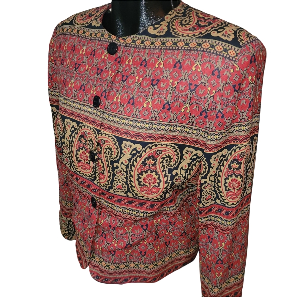 Nygard Collection Vintage 90's Colorful Paisley Patterned Blazer Jacket Size 10 - Picture 3 of 7